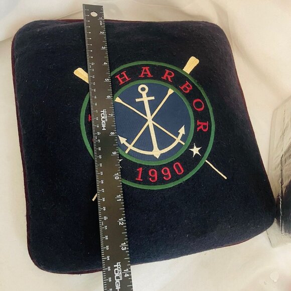 Navy Bar Harbor 1990 Wool Embroidered Star Anchor Ore Throw Pillow 14” - Picture 5 of 8